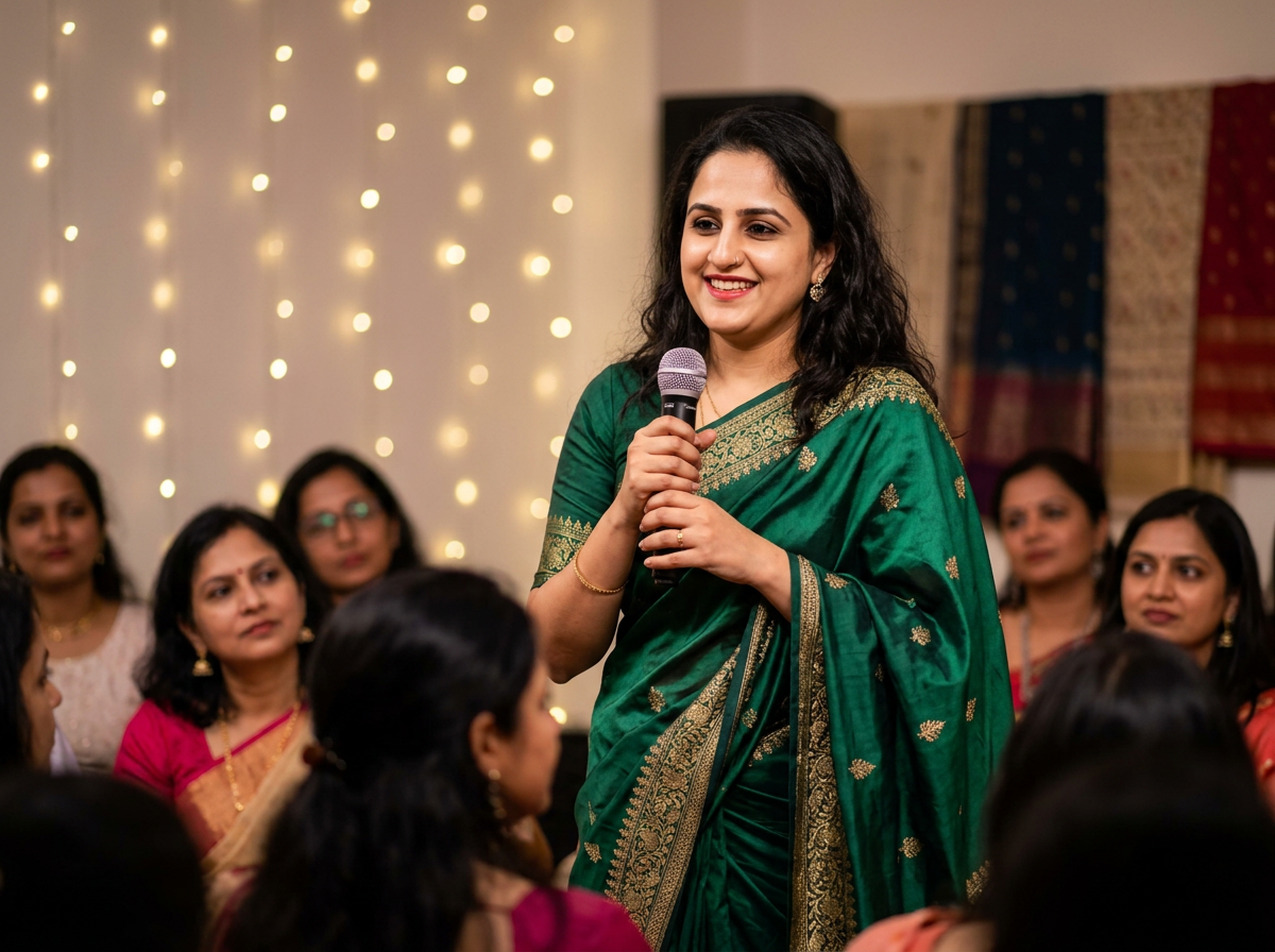 Geetika Rajput speaking at an intimate women's healing workshop