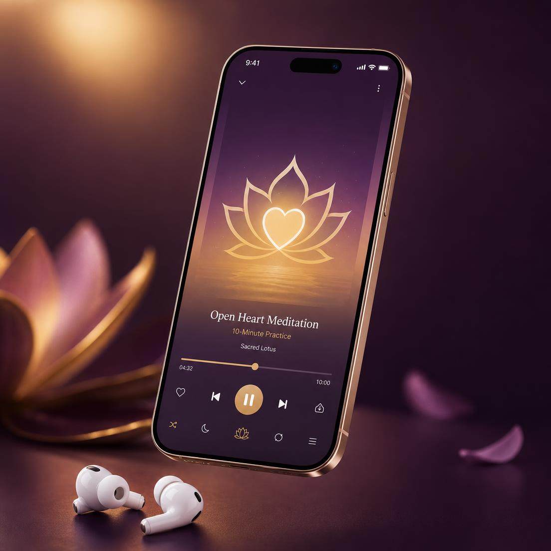 HeartSync Release 10-minute cord-cutting audio playing on a phone